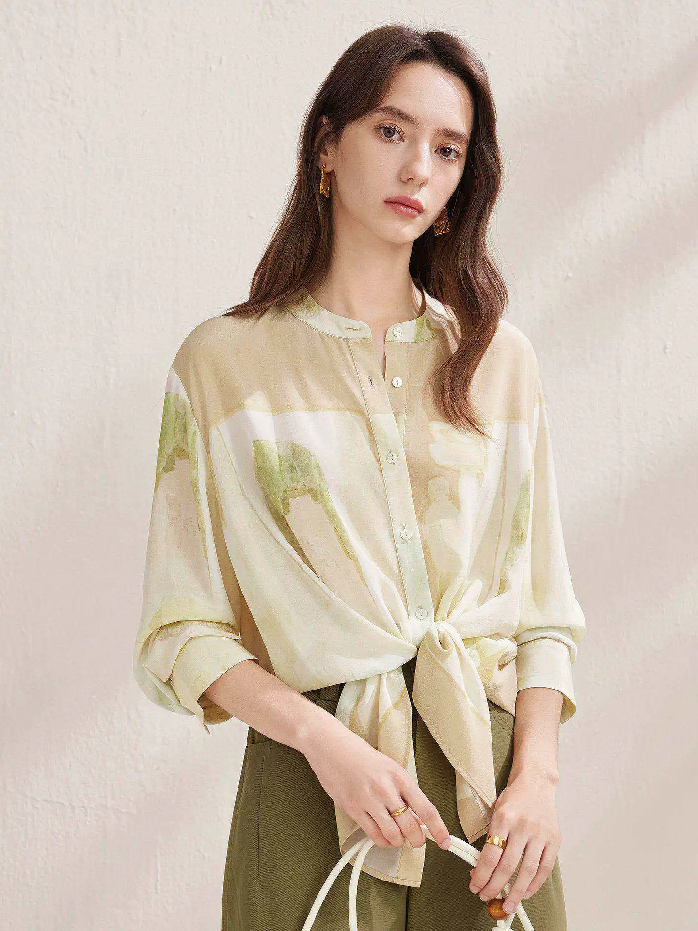 

Zhaojun Spring Summer New Style Long Sleeve Floral Silk Shirt Women's Holiday Loose Double Gauze Top Skin-friendly Breathable