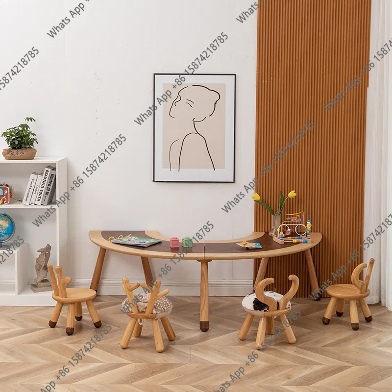 Early education solid wood table chair set combination picture book library handmade toys learning to draw games writing table s