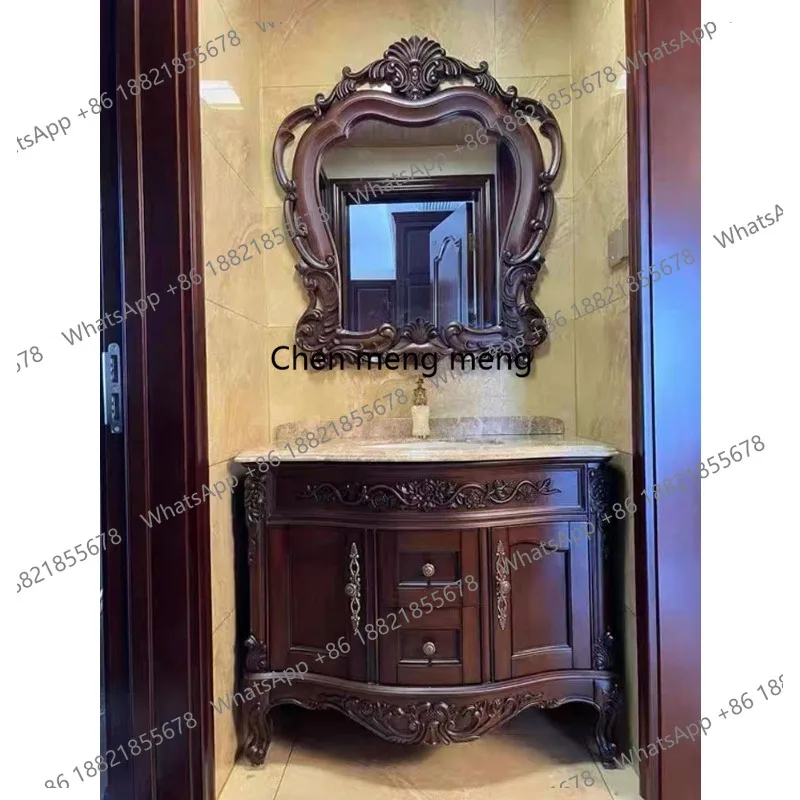 M183 European oak bathroom cabinet Solid wood bathroom cabinet Floor-to-ceiling washstand Marble wash basin cabinet