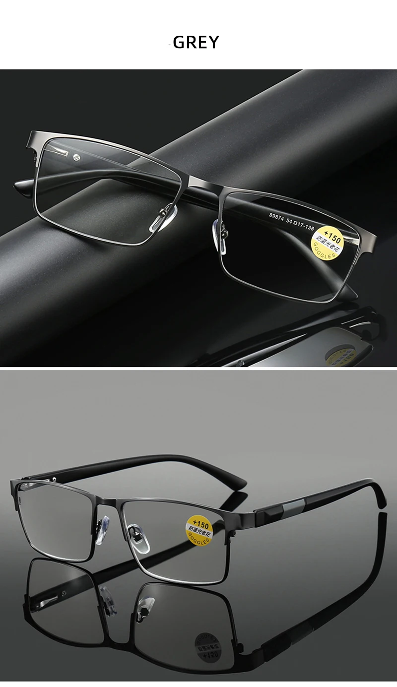 Vintage Metall Quadratische Lesebrille Männer Klassische Presbyopie Brille Männliche Business Anti-blau Licht Brillen – Detail 13