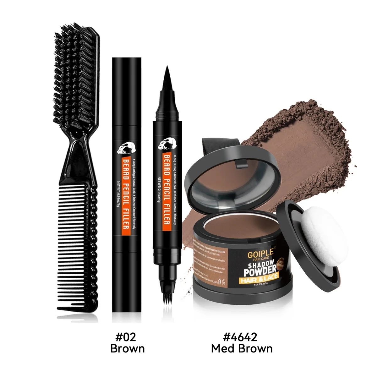 

Brown Beard Pen and Hair Shadow Powder for Men and Women,Facial Hair Styling and Finishing Make Up Products & Double-sided Brush