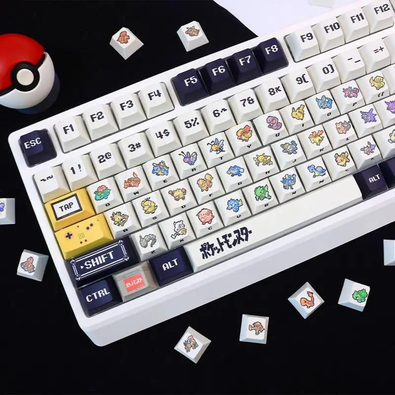 Anime Pokémon Pixel Art Keycaps Cherry Profile PBT Sublimation RGB Backlit Keycap Set for MX Switche Gaming Mechanical Keyboards