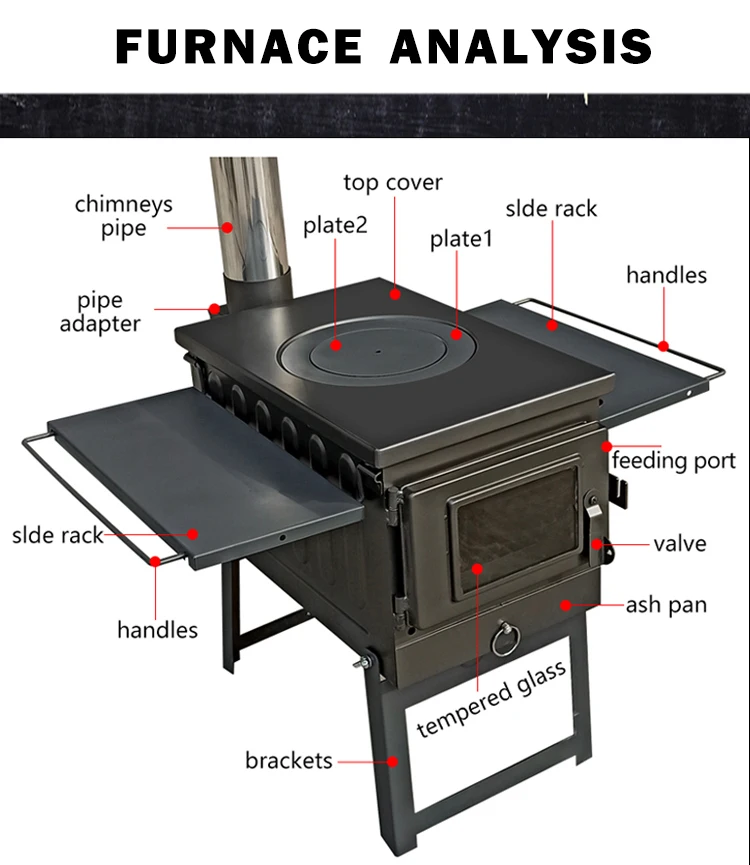 

Innovative Camping Tent Outdoor Wood Burning And Damper Ultralight Folding Portable Stove Includes Chimney Pipe For Camping