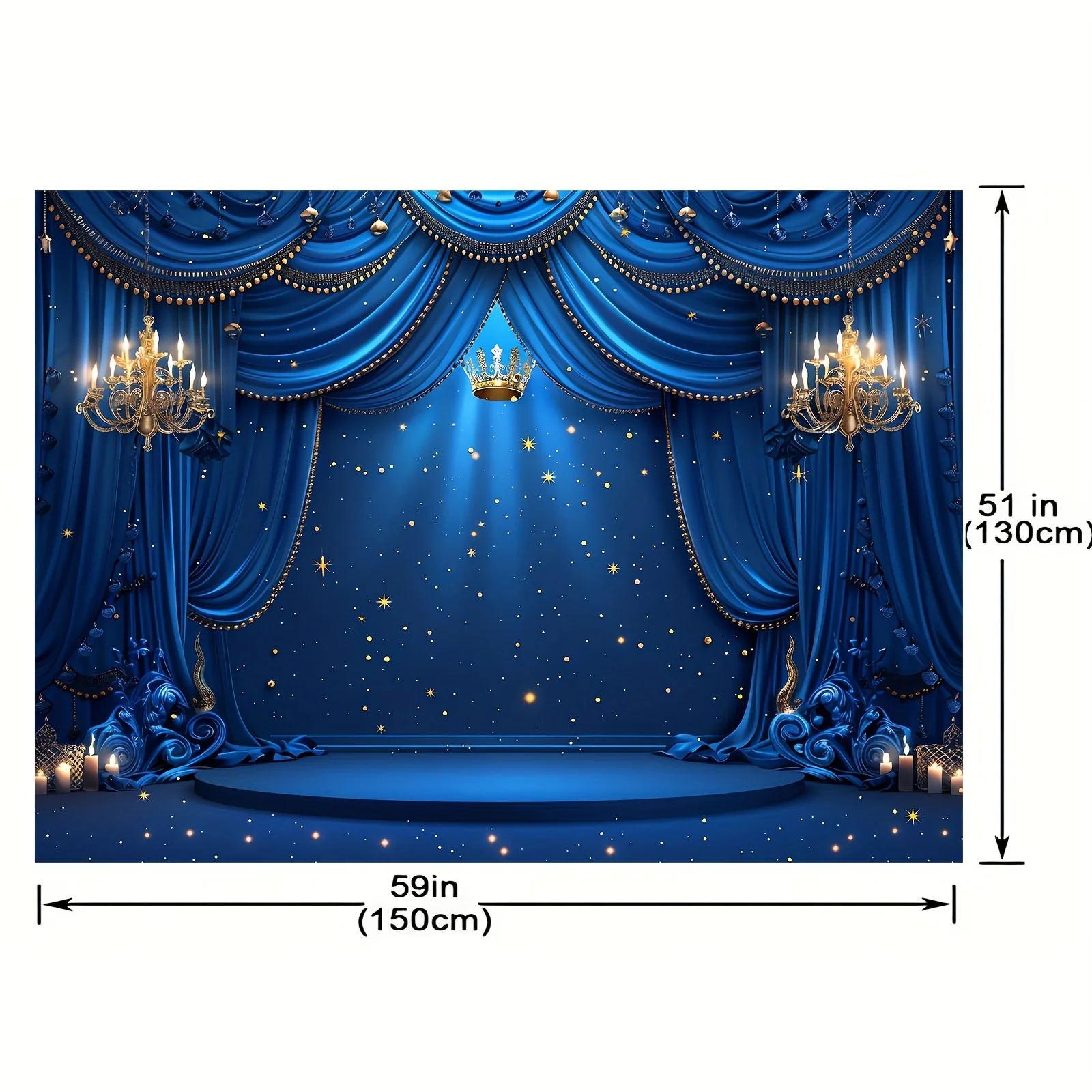 Royal blue and gold photography background with crown and stars - suitable for the Little Prince theme shoot