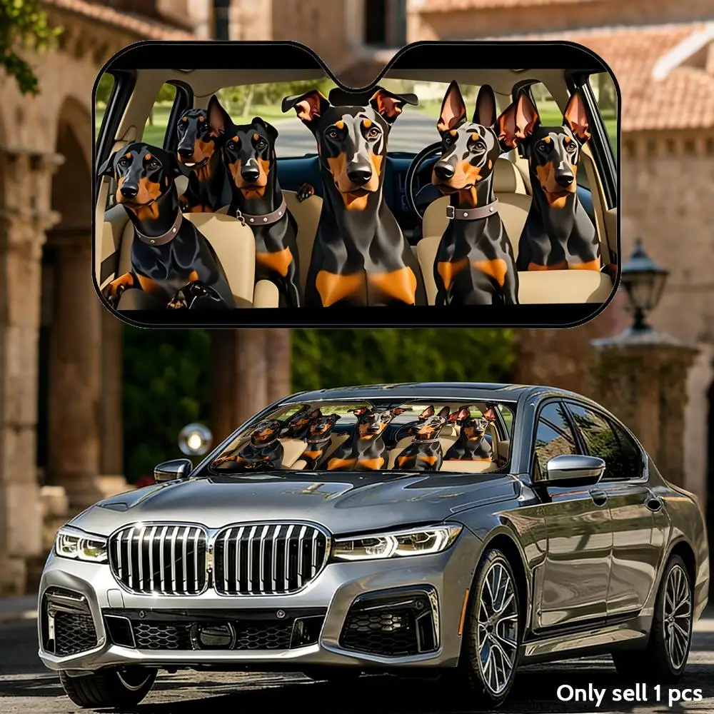 Funny Dobermans Driving Sun Visor Foldable Universal Car Windshield Sun Shade UV Protection Heat Insulation Foldable Cover