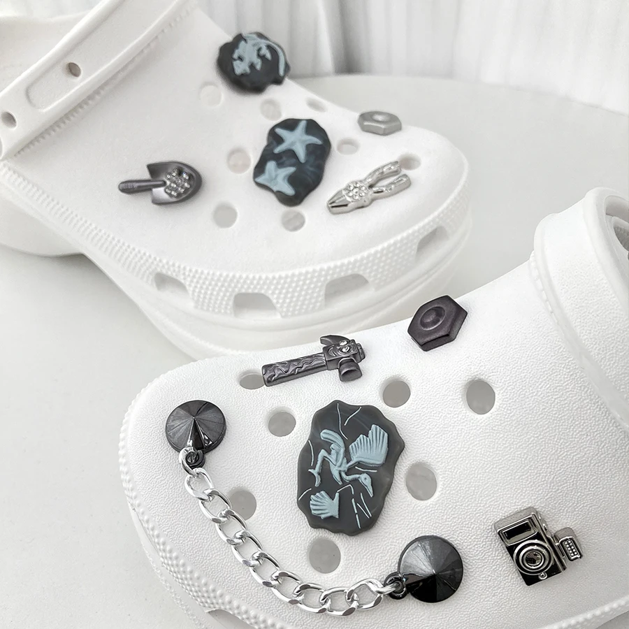 10pcs Dinosaur Fossil Style Cute Charms Detachable Shoe Decoration Set Suitable For Crocs Clogs Bogg Bag Party Gift Idea