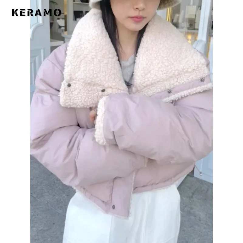 Sweet Single Breasted Parkas 2025 Winter Women Casual Short Outerwear Jacket Lovely Warm Long Sleeve Patchwork Thick Coat