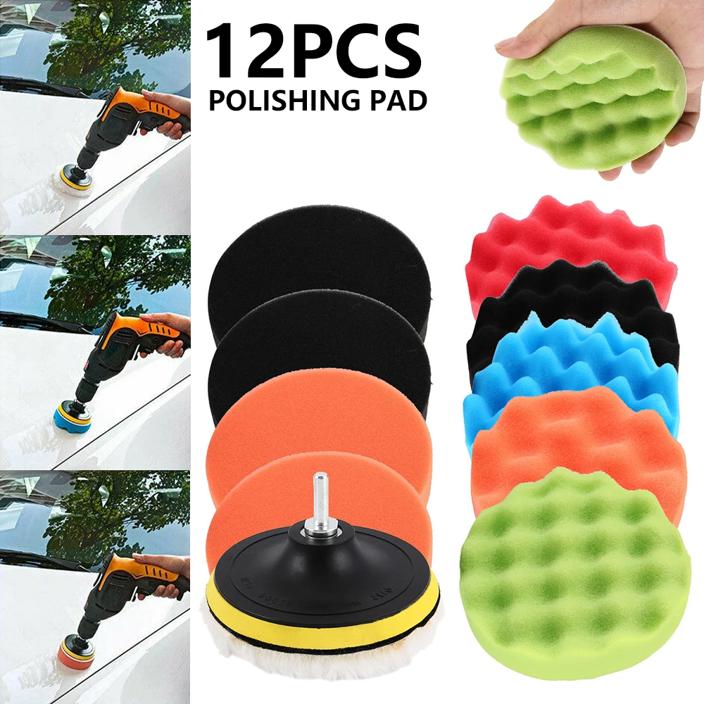 12pcs 5 Inch Polishing Pads Set Sponge Universal Reusable Polishing Waxing Buffing Kit Car Detail Foam Polisher Attachment for