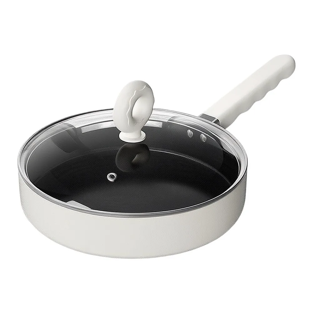 Sturdy Metal Frying Pan Featuring Balanced Heat Distribution Clear Glass Lid and Full Flat Base for All Home Cooktops