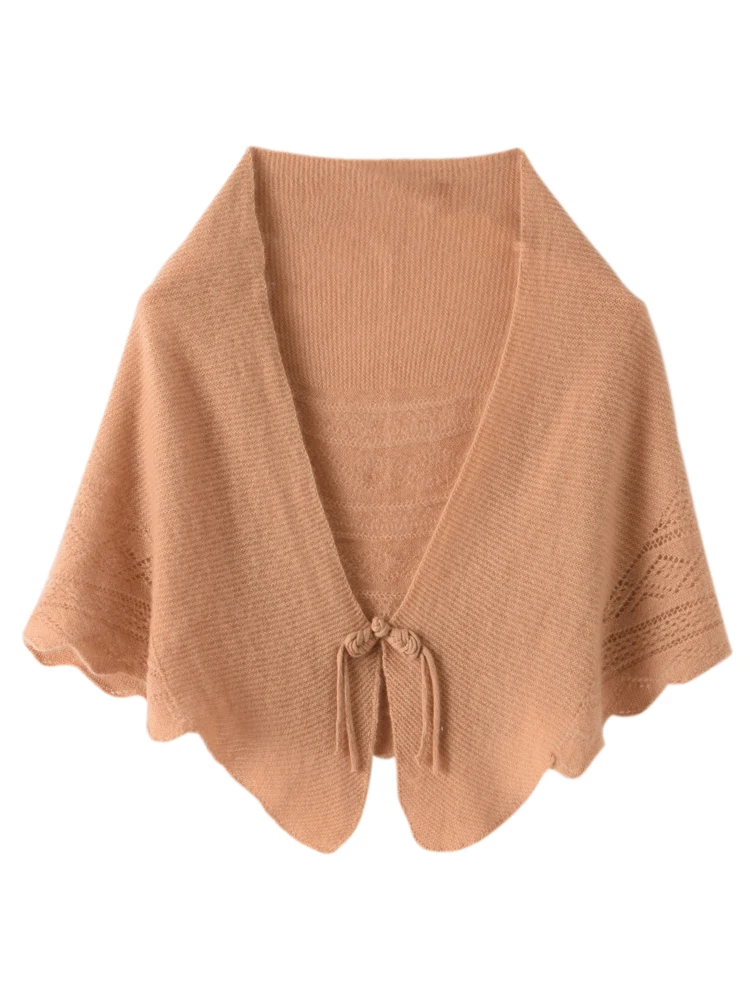 Nowy Elegancki Wiosenno-Jesienny Ażurowy Szal Damski 100% Wełna Merino Dzianina Elegancki Modny Sweter Miękkie Wełniane Otulacze Kardigan