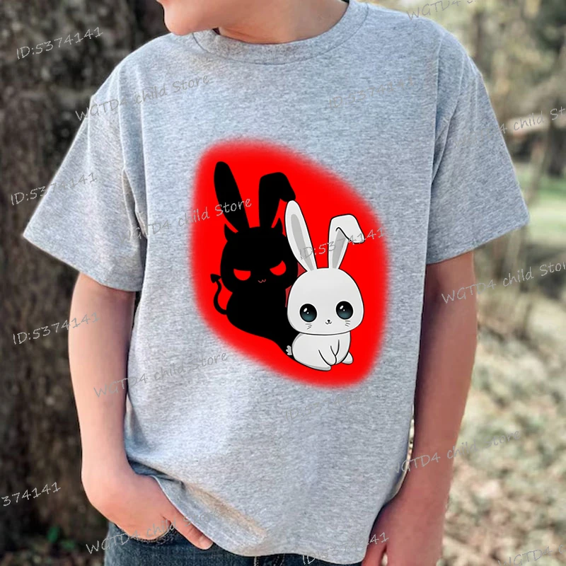 Wicked Rabbit Tshirt Kids Funny Happy Easter Tops Tees Fashion Short Sleeve Streetwear Funny Bunny Creative Boys Girls T-shirt