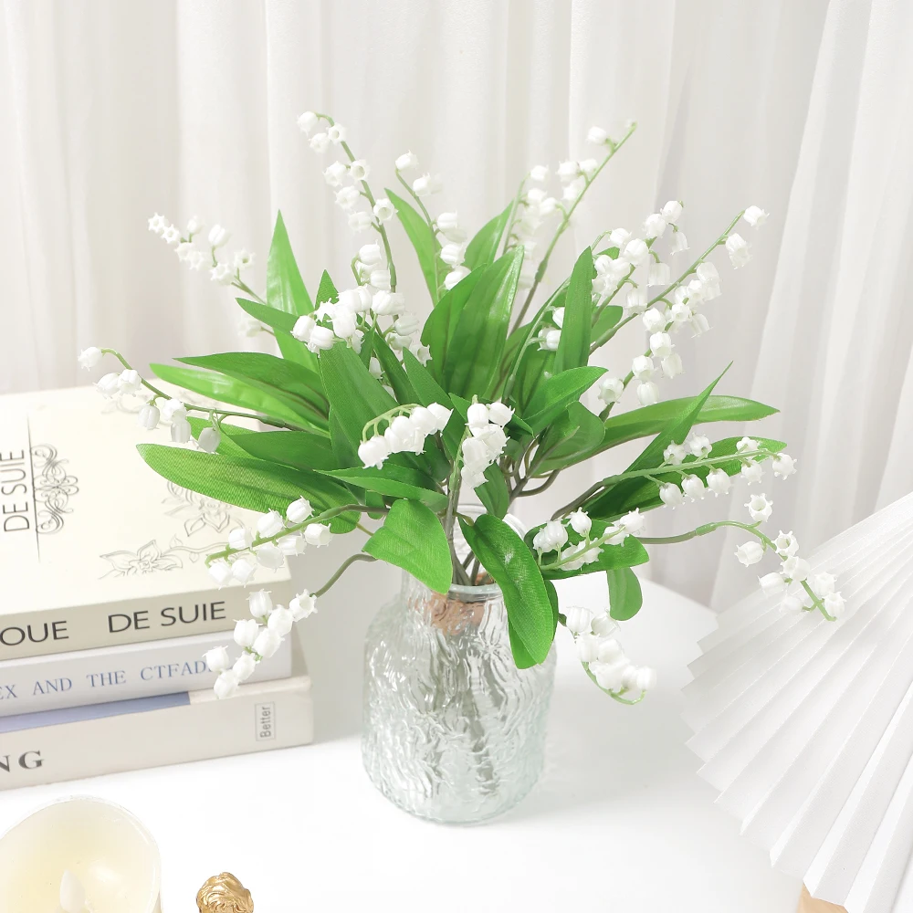 10 قطعة زهرة الجرس البيضاء الاصطناعية وادي الزنبق زهرة الأوركيد للمنزل حديقة الديكور حفل زفاف باقة العروس