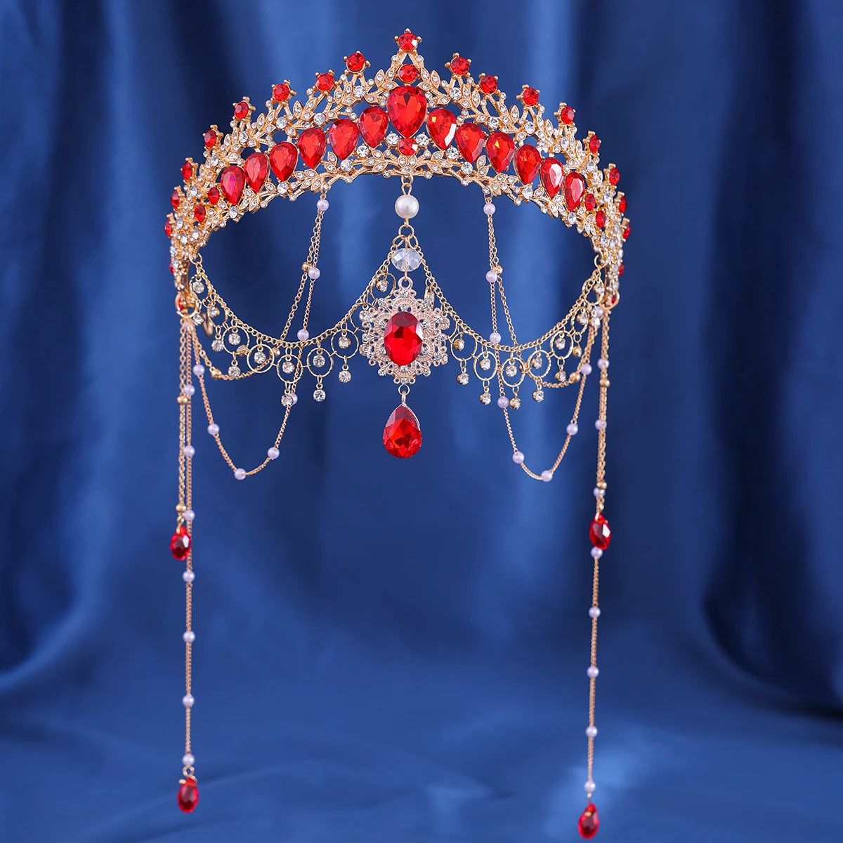 Fashion Gold Silver Color Tassel Tiara Crown For Wedding Hair Accessories Crystal Rhinestone Forehead Party Gift Princess Diadem image 2