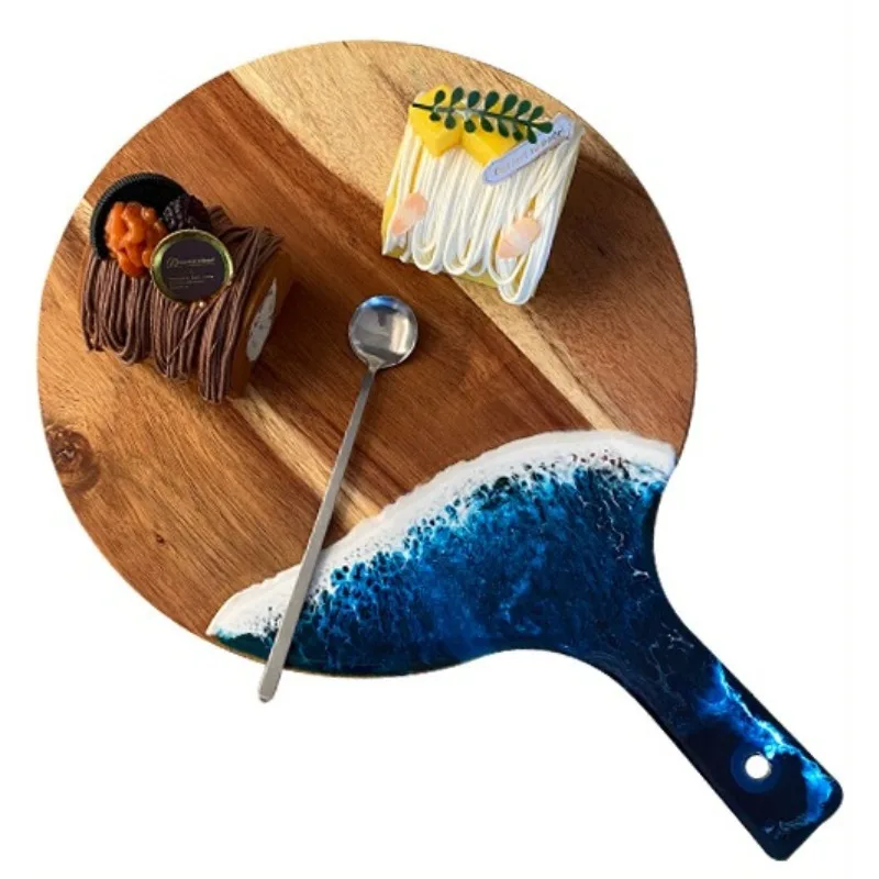 

Ocean Wave Resin Cutting Board - Round Rosewood & Epoxy Charcuterie Plate, European Style Serving Board for Cheese & Fruits