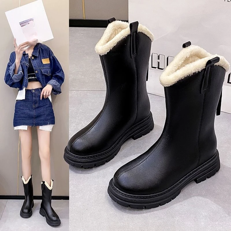 2024 New Women Winter Genuine Leather Female Boots High-heeled Women Long Boots Wool Lined Warm Snow Boots Lady Fashion Shoes