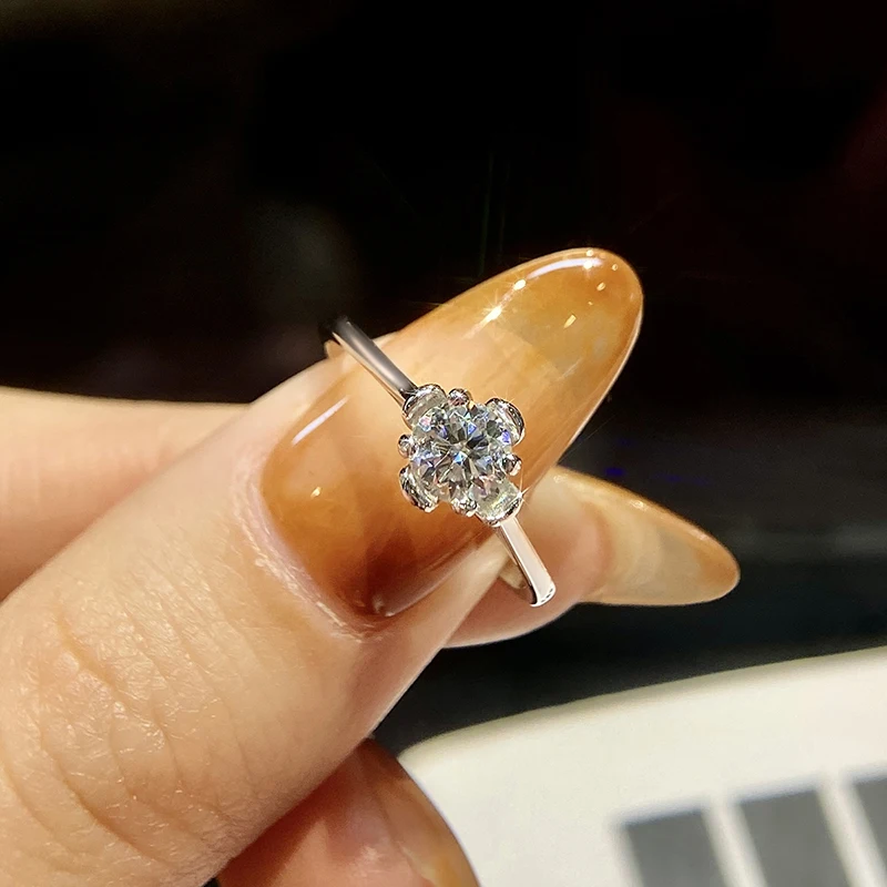 

GRA 0.5CT Flower Certified Real Moissanite Diamond Anniversary Ring For Women Real 925 Sterling Silver High Quality Fine Jewelry