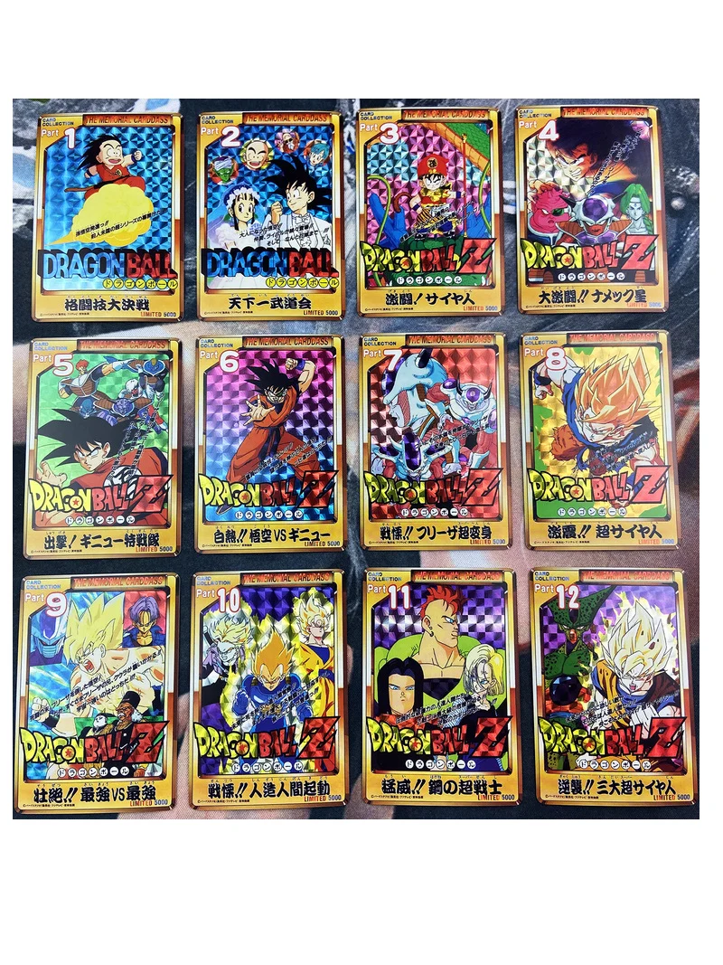 12ชิ้น/เซ็ต Dragon Ball Z จัมโบ้ Limite5000ทำซ้ำ Super Saiyan Goku Vegeta งานอดิเรกของสะสมเกมอะนิเมะคอลเลกชันการ์ด