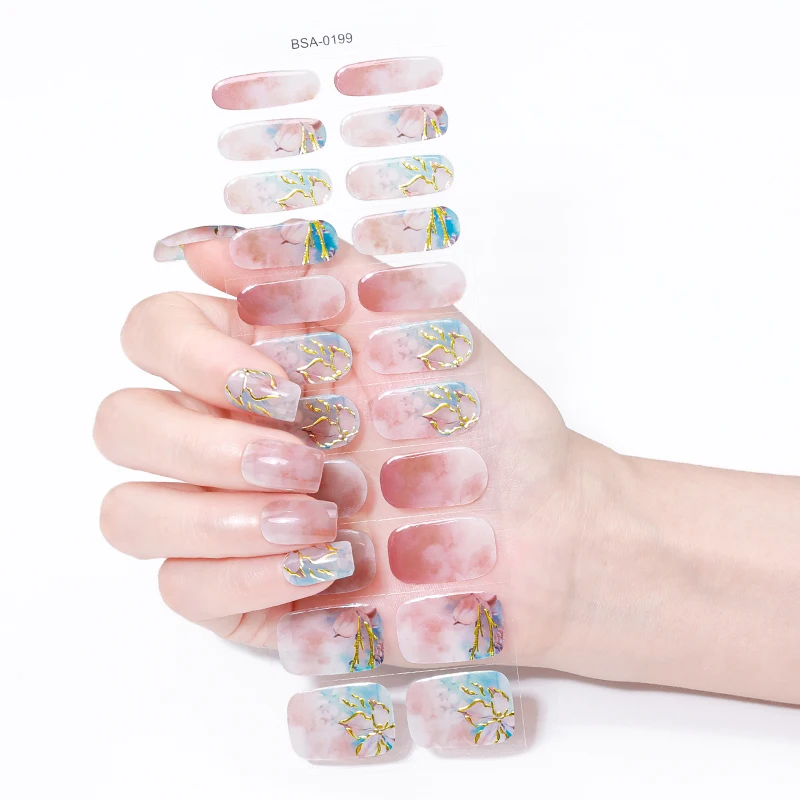 22Tips Gradient Marble UV-Free Gel Nail Stickers Shining Starry Sky Full Cover Gel Polish Nail Strips DIY Manicure Decoration