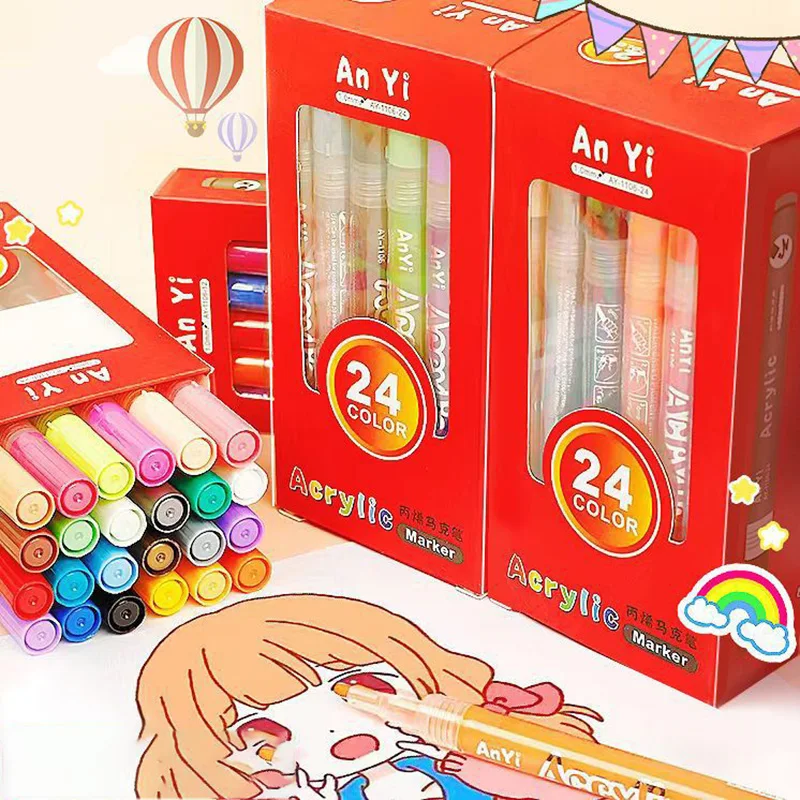 12/24/36 Colors Children's Marker Acrylic Mark Card Evaluation Seal Water-based Ceramic Paint Pen Fast Drying and Sun Resistant