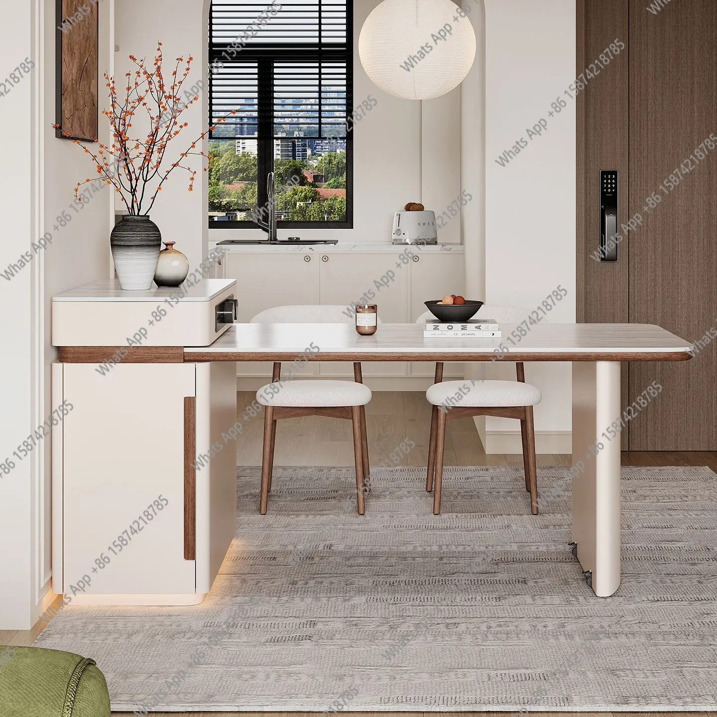 

Island table integrated household retractable modern simple island designer dining table