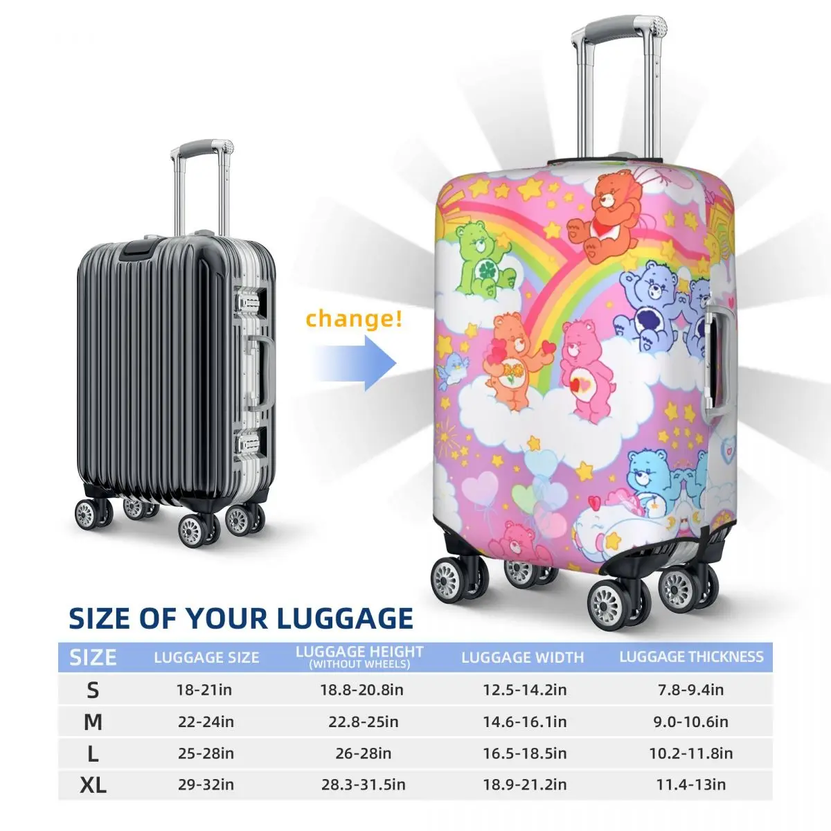 Cartoon Care Bears Suitcase Cover Animal Travel Protection Flight Strectch Luggage Accesories