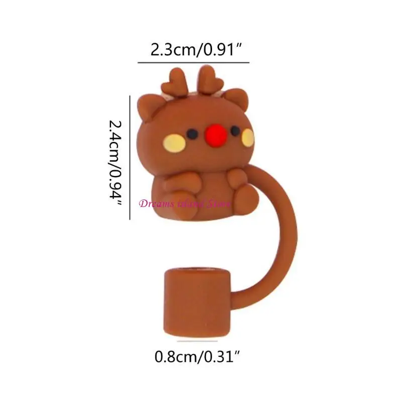 Silicone Straw Christmas Cup Stopper Cover Cartoon Santa Snowman Straw Plug Tips for Tumblers Home Party Decor HX6C