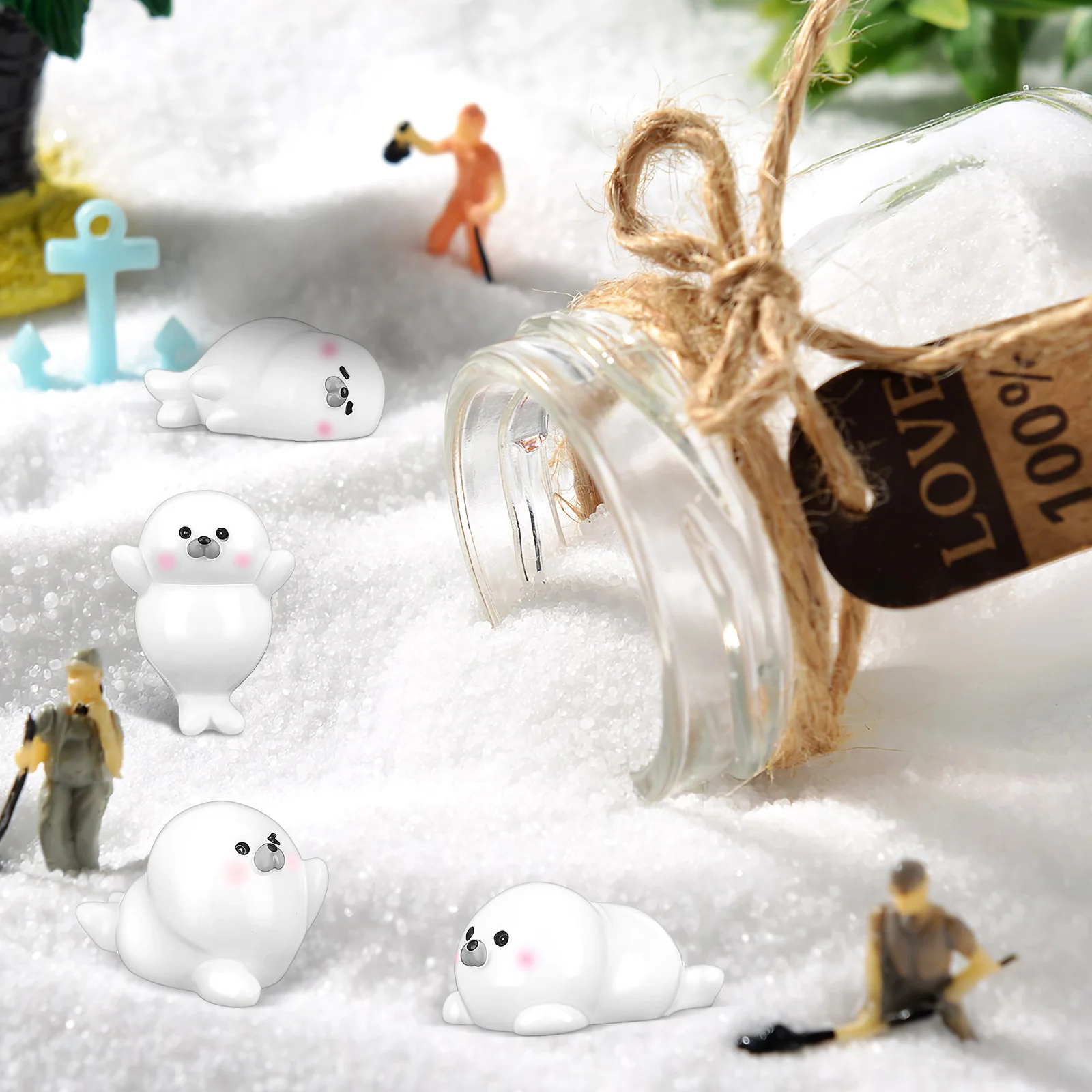 

4Pcs Mini Resin Seal Figures Unique Micro Landscape Design Small Ocean Animal Decor for Desks Shelves and Gardens