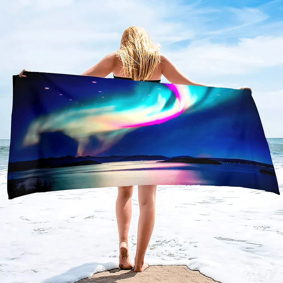 Aurora Polaris Travel Pool Towel Quick Drying Blanket Natural Scenery Towels Lightweight Beach Mat Seaside Travel Beach Towel