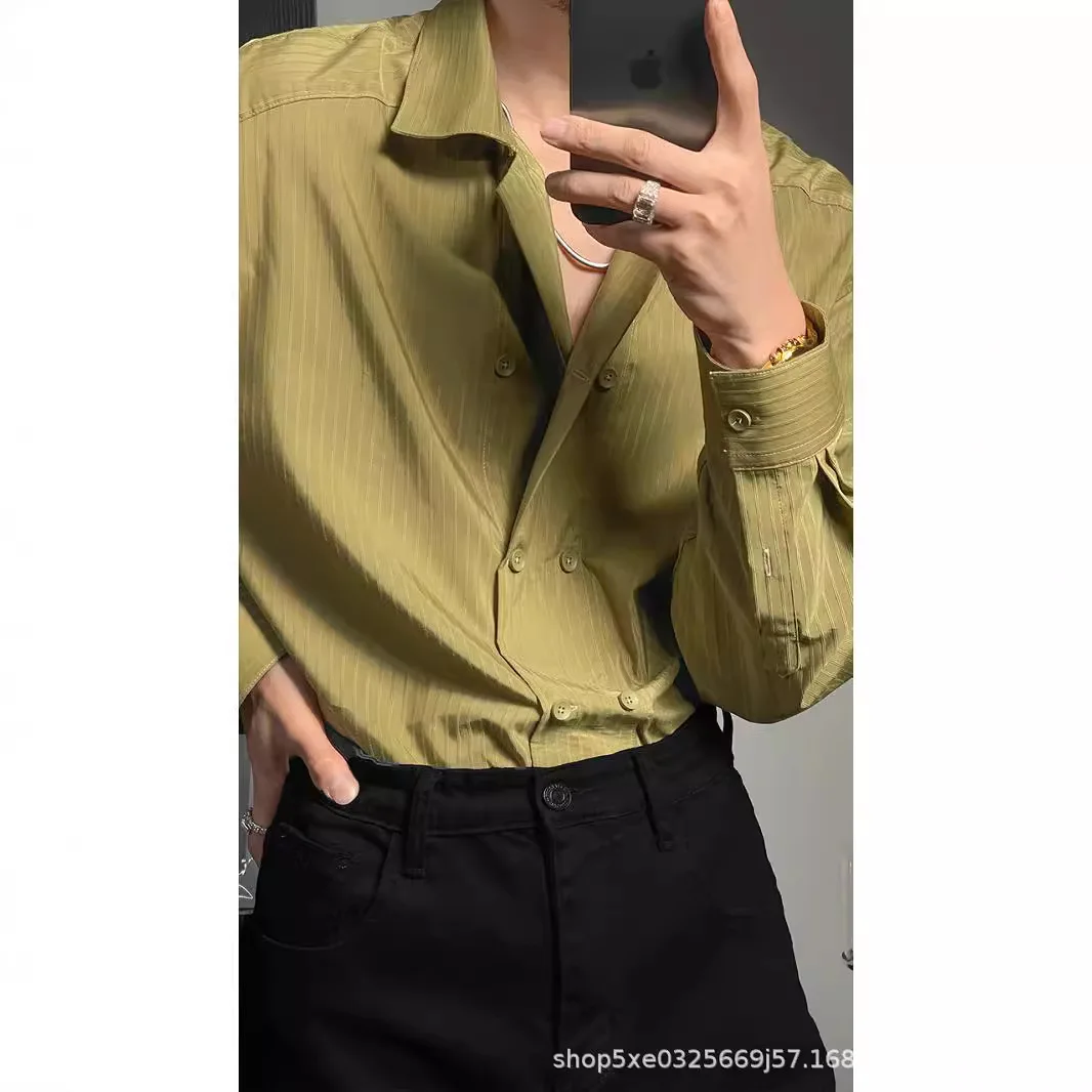 Striped Longt-sleeved Shirt Male Fashionable Comfortable Korean Loose Casual Solid Simple All-matching Lapel All-matching