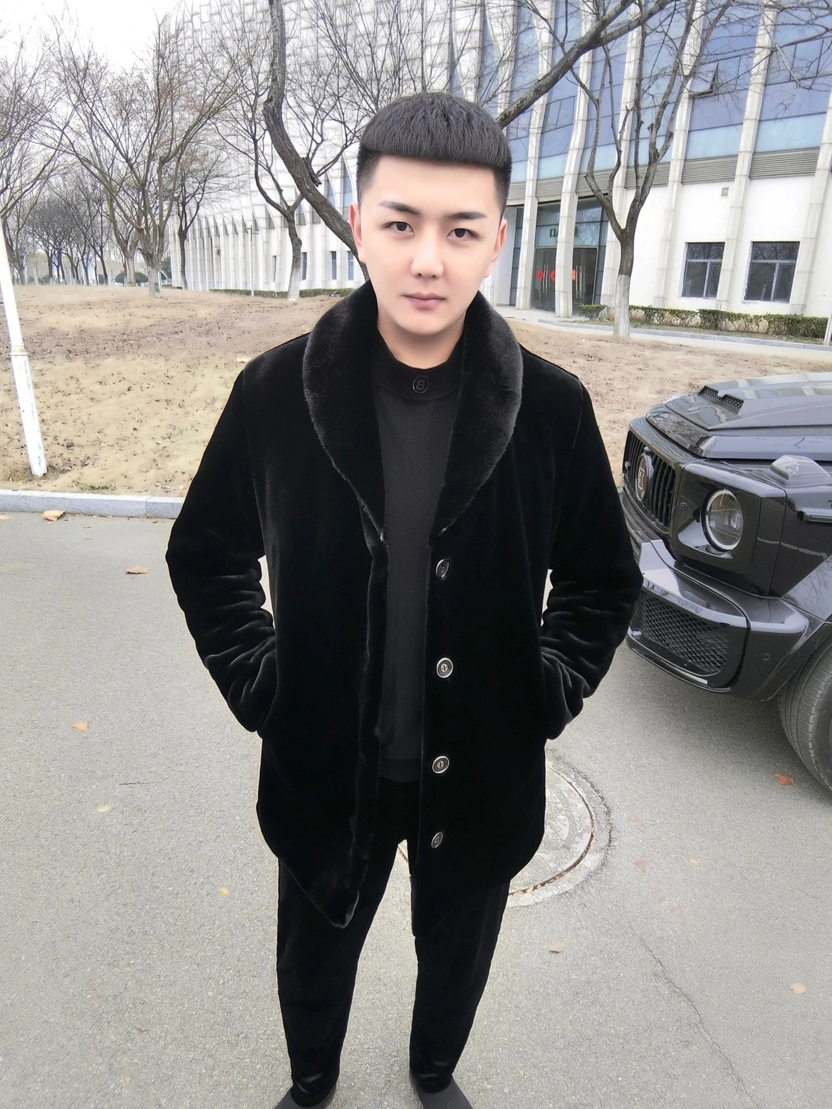 

Мужская куртка Royal Baron средней длины из искусственного меха с воротником на пуговицах, молодежный стиль, осень-зима, кожаная отделка