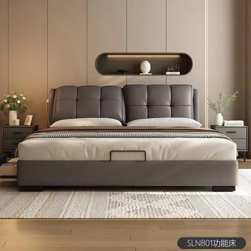 

*Modern Intelligent Multifunctional Storage Software with Bedside Light and USB Interface Genuine Leather Bed Designer