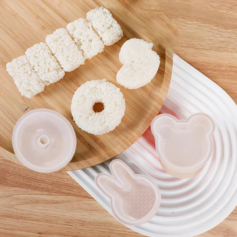 Cartoon Rijstbal Mold Kit - 3-in-1 Sushi Press & Bento Shaper voor Japanse Onigiri, Non-stick DIY Tools