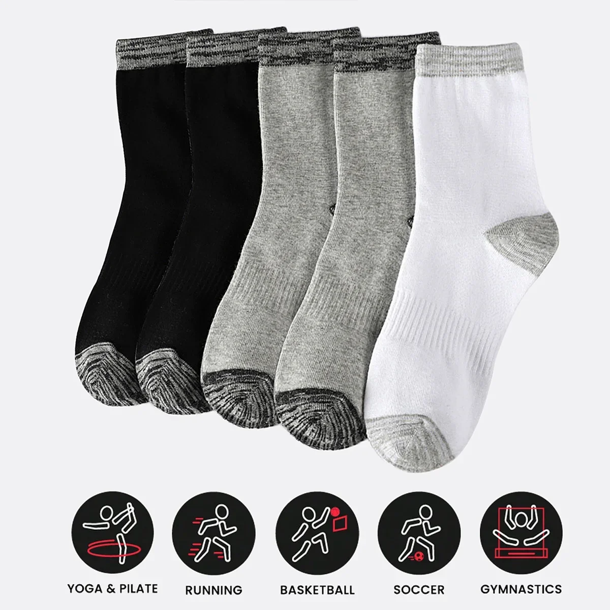 1/5 Pairs Men's Athletic Socks Sport Running Calf Socks Performance Cushioned Breathable Outdoor Crew Socks for Men Women