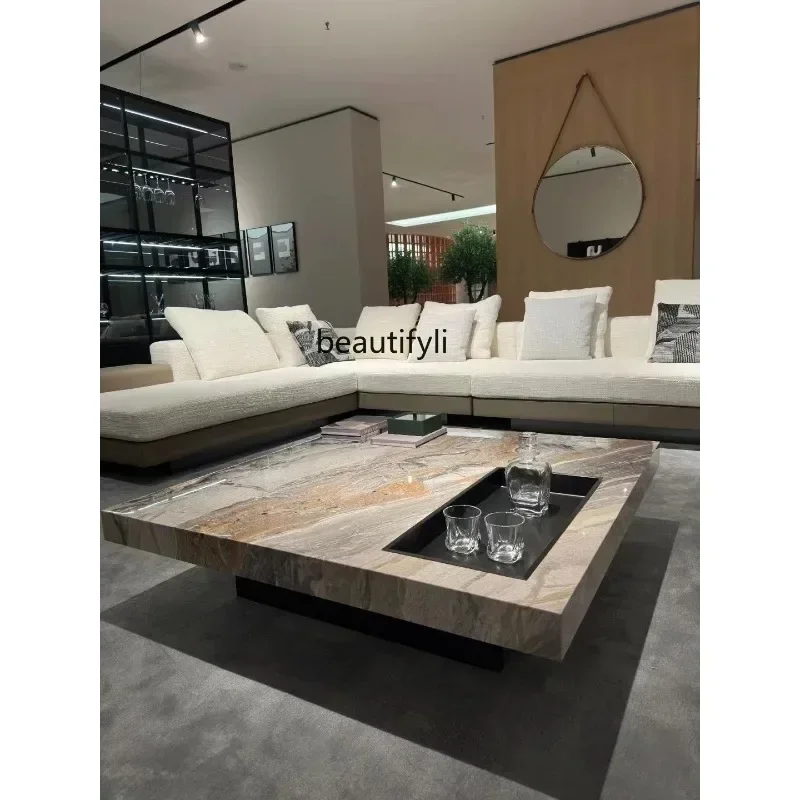 Venetian brown Italian minimalist square suspended coffee table living room light luxury high-end coffee table6005