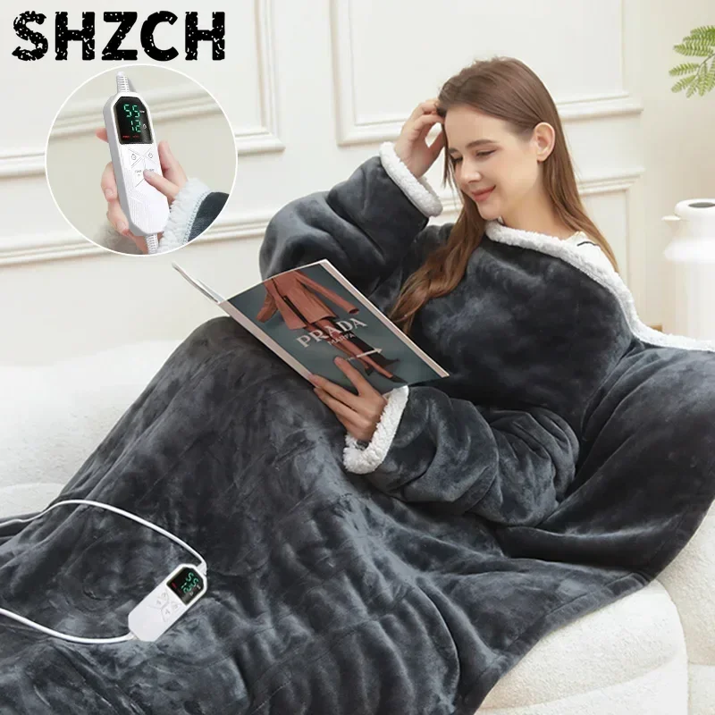 Wearable Flannel Heating Blanket 127x177cm with Foot Pocket 8-Speed Settings Machine Washable for Home Office Comfortable Heat