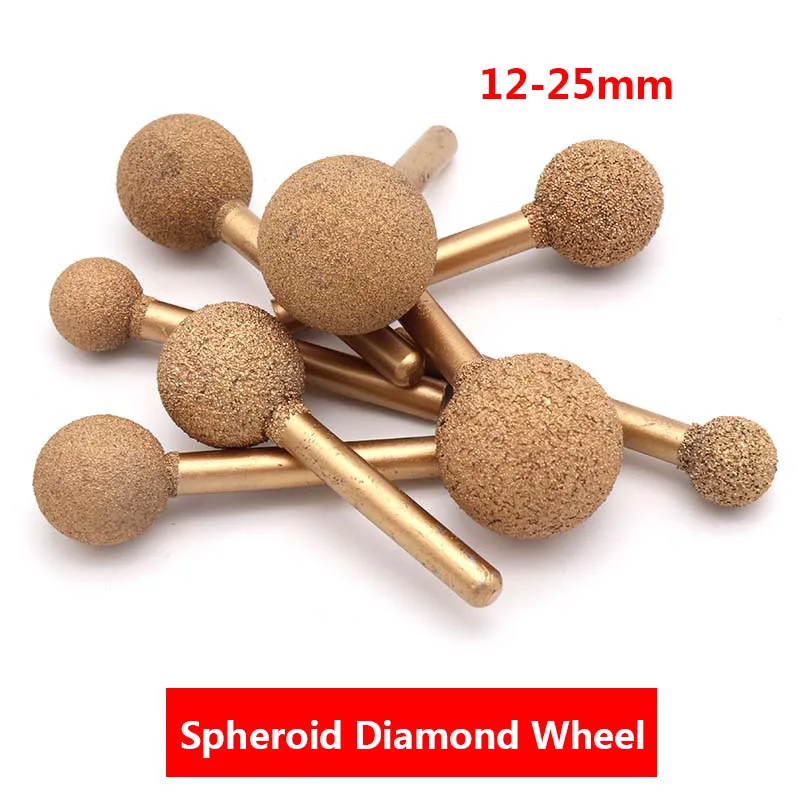 

12-25mm Brazed Ball Diamond Grinding Wheel Spheroid Head Burr Engraving Bit 1/4'' Shank For Jade Stone Concrete Ceramic Carving