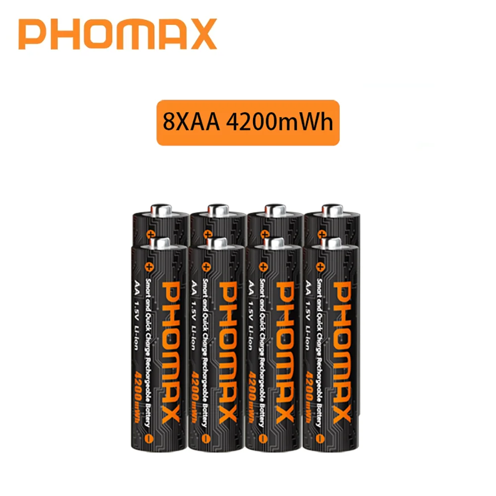PHOMAX 2-32PC Oplaadbare lithiumbatterij 12-slots slimme snellader 1,5 V AA 4200 mWh batterijen voor koplamp speelgoedauto multimeter
