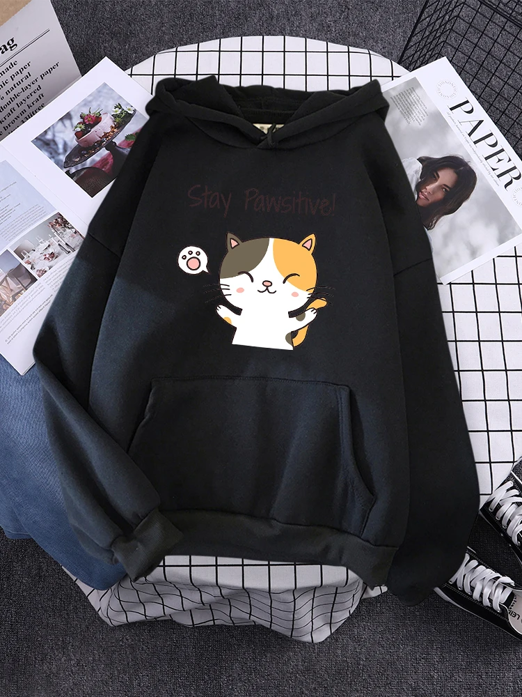 Females Hoodie Cat Let You Stay Pawsifive Print Clothing Womans Oversize Moletom Sports Street Kawaii Animal Ladies Long-Sleeved