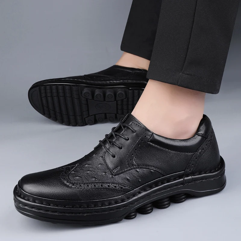 

Men's Casual Shoes, Thick-soled Anti-slip and Shock-absorbing Genuine Leather Walking Shoes, Banquet Handcrafted Leather Shoes