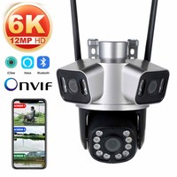 6K 12MP WiFi Surveillance Camera, 3Lens 3 Screens, Digital Zoom, AI Human Detect, ONVIF, 8MP Outdoor Security PTZ IP Cameras,