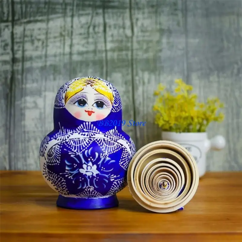 Q0KB Folk Art Russian Nesting Dolls Handmade Figurine Home Office Decors