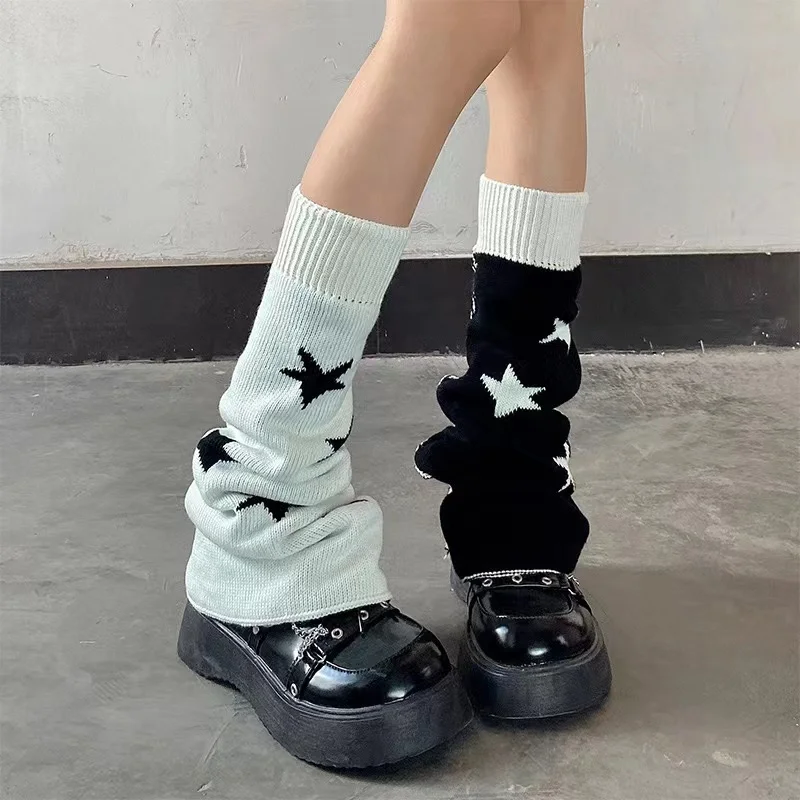 A pair of autumn and winter Harajuku style hot girl star skull elements wide-leg socks leg covers Lolita subculture y2k slim stu