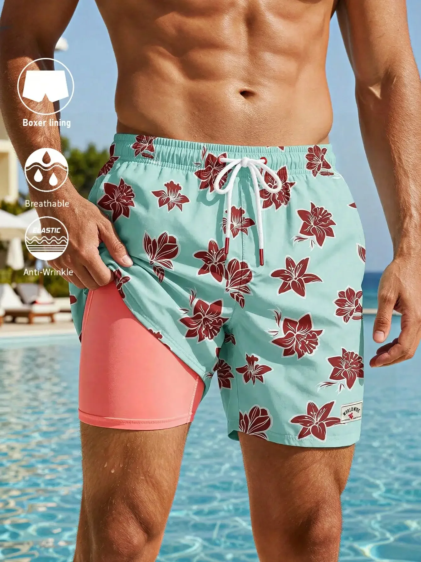 

Mens Sea Turtle Print Drawstring Waist Beach Board Shorts