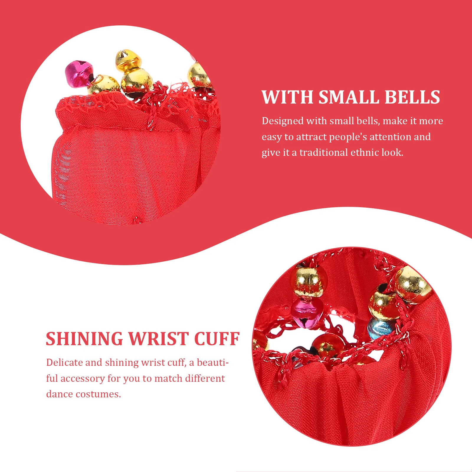 1Pair Belly Dance Wrist Cuff with Bell Delicate Shining Bracelet for Dancing Ethnic Style Handcuffs Performance Party Wear