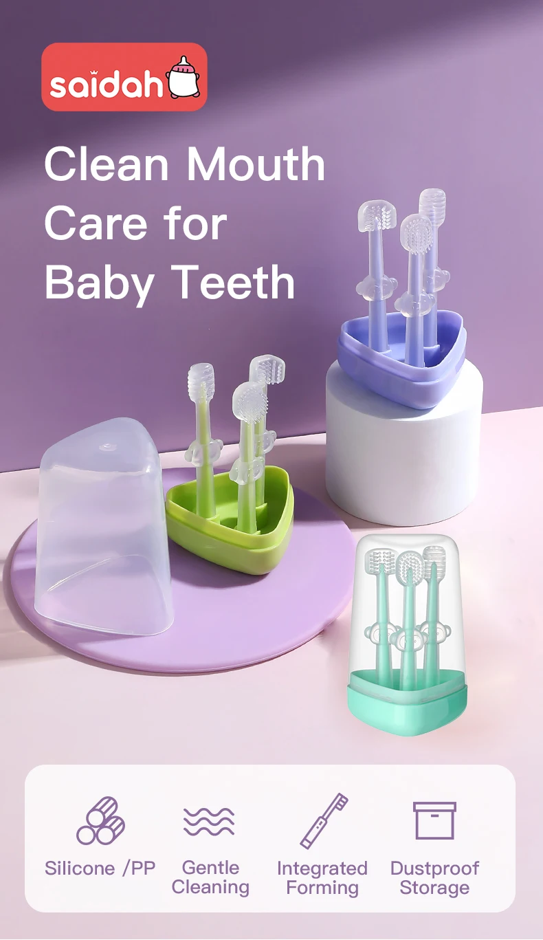 Säugling Baby Silikon Milchzähne Zahnbürste Oral Zungenreiniger mit PP Aufbewahrungsbox – Detail 1