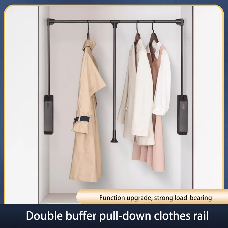 

New Pull-down Clothes Rail Cloakroom Lift Double Buffer Clothes Rail Wardrobe Telescopic Clothes Rail Hardware Accessories