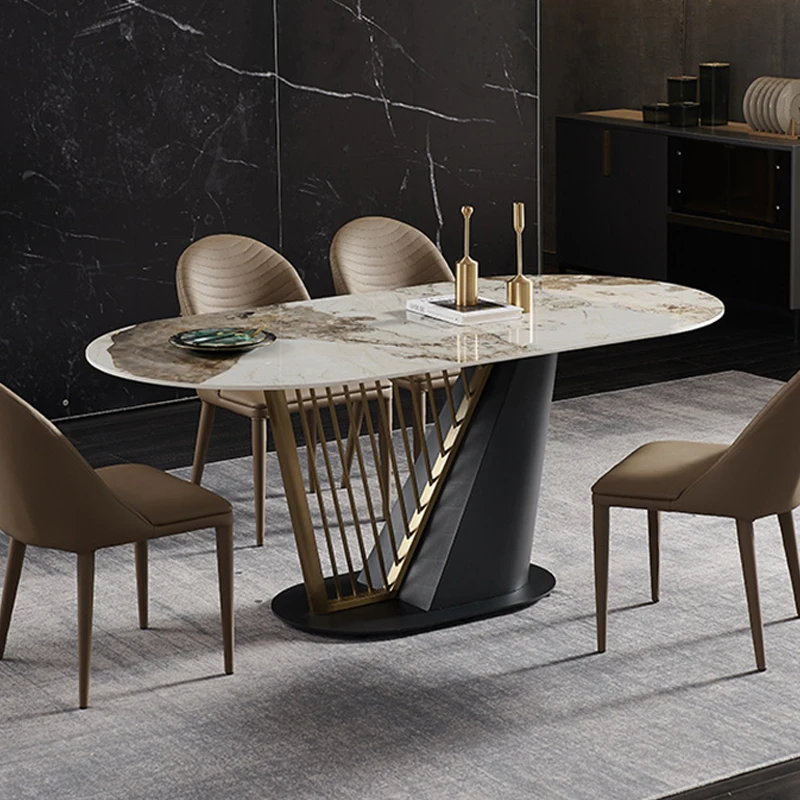 

Легкий роскошный овальный обеденный стол из сланца Современный простой обеденный стол из высококачественной нержавеющей стали