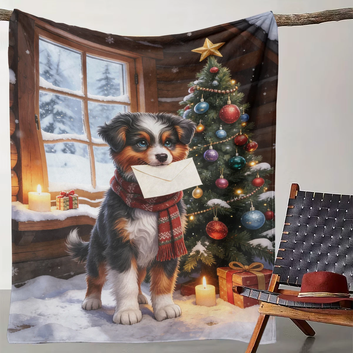 

1 Christmas cute dog delivering a warm and festive blanket. A gift for all seasons - can be used for bed sofa and sports room