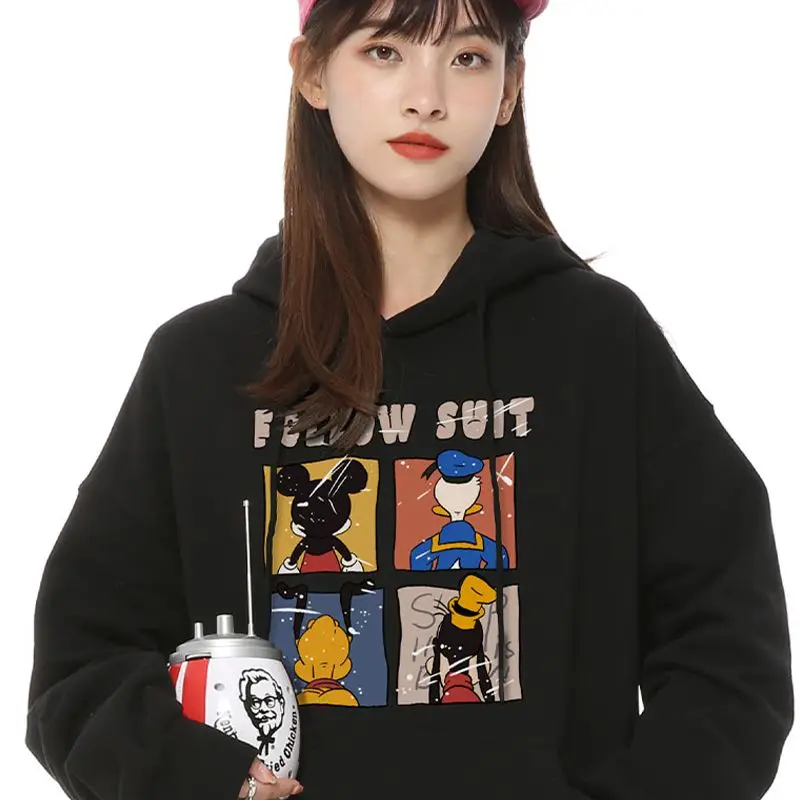 

Американская ретро-толстовка Disney для женщин, осенне-зимняя толстовка с капюшоном и принтом Микки Гуфи и Дональда Дака, повседневная уличная одежда с мультяшным принтом, топы