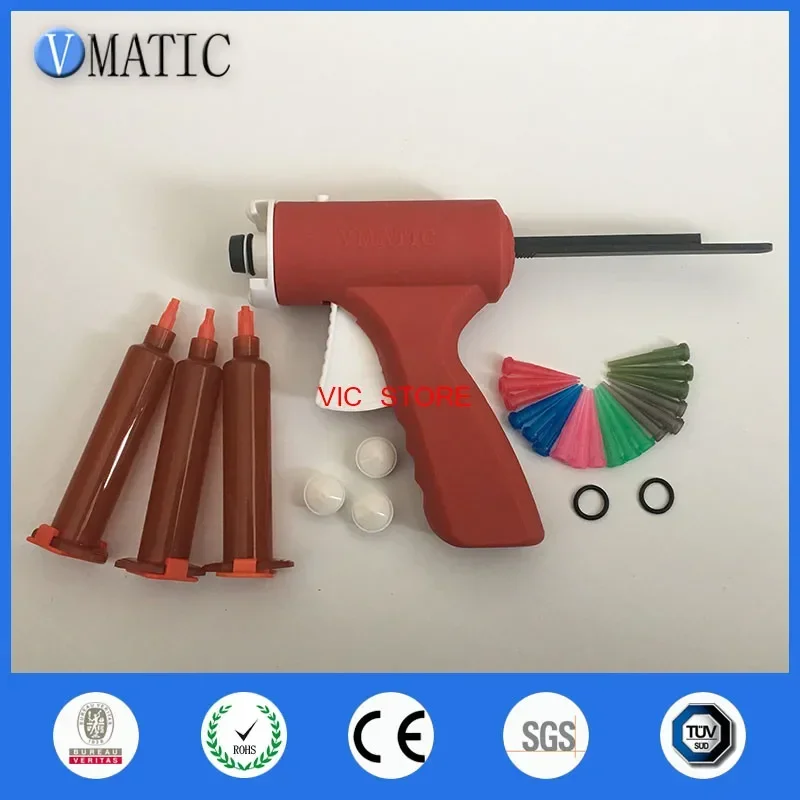 Free Shipping 10ml Manual Single Liquid Glue Syringe Gun 10cc 1Pc With Pneumatic Barrel & Stopper Cover & Plastic Needle